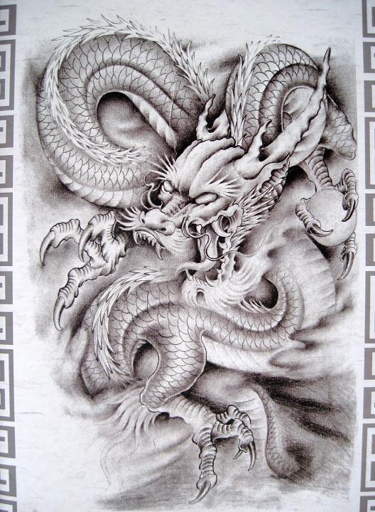 深圳纹身店分享一张霸气的传统龙纹身手稿