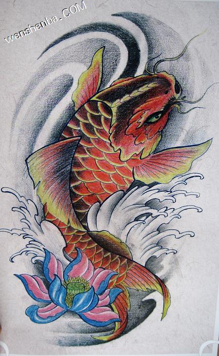 鲤鱼纹身,莲花纹身