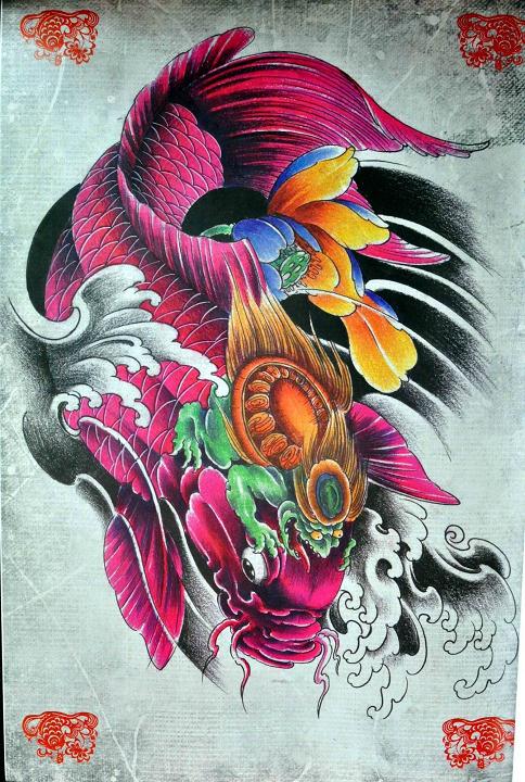 鲤鱼纹身,莲花纹身