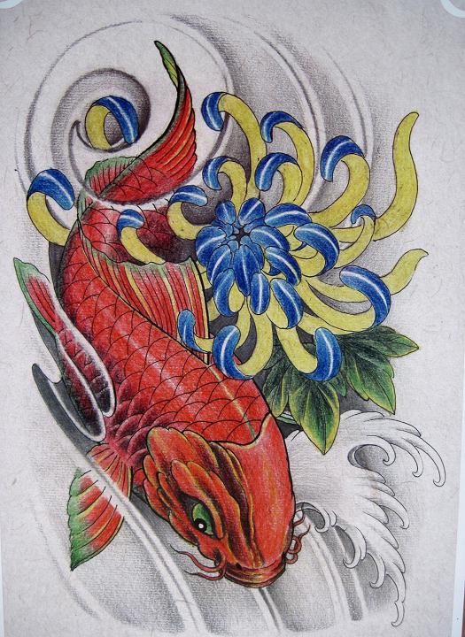 鲤鱼纹身,菊花纹身