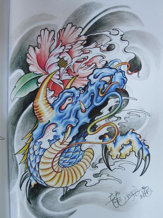 龙牡丹花纹身图案