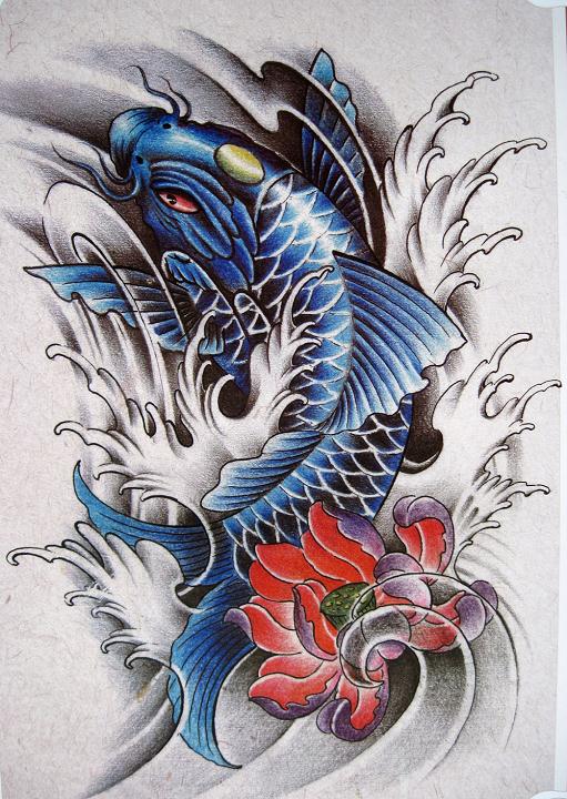 鲤鱼跃龙门纹身彩色图片