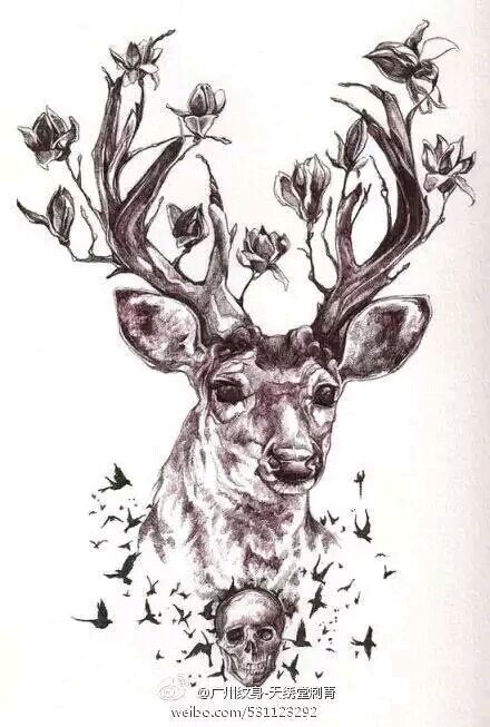 小鹿纹身图案手稿图片