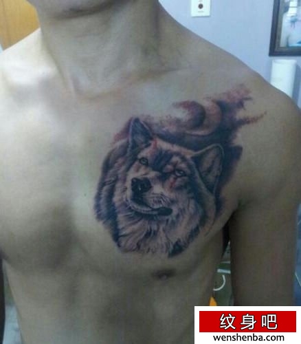 男性胸部霸气的狼头纹身
