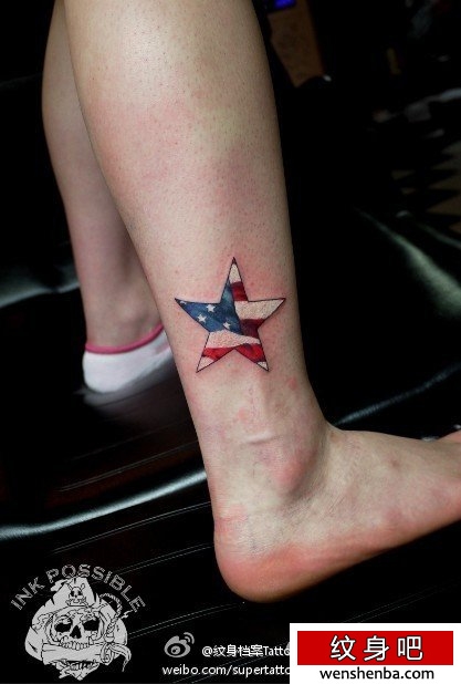 腿部的美国国旗五角星纹身