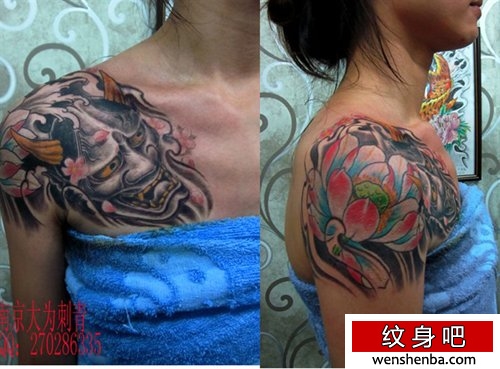 南京纹身的半胛般若与莲花纹身