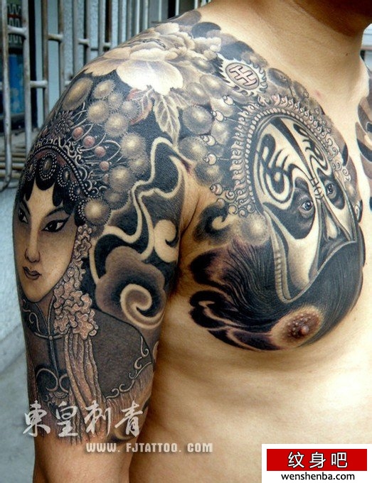 中国纹身元素之半胛京剧脸谱纹身