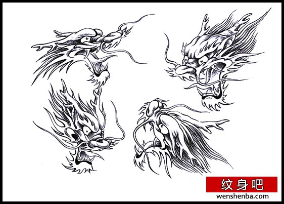 龙头纹身传统割线龙头纹身