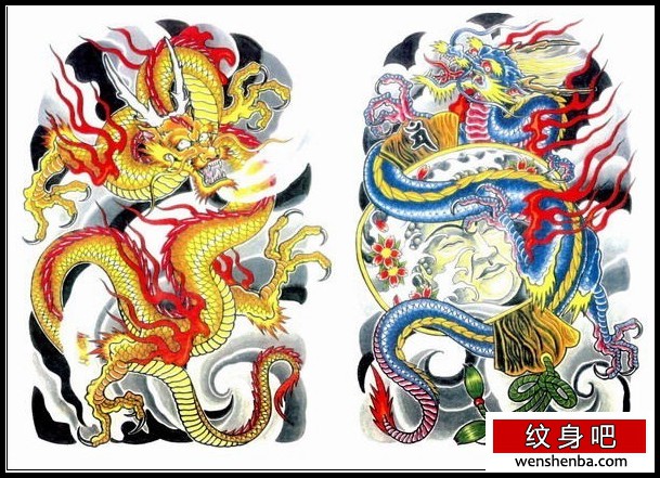 很美很强大的满背龙纹身