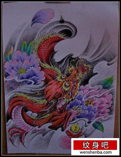 龙纹身彩色龙牡丹纹身纹身