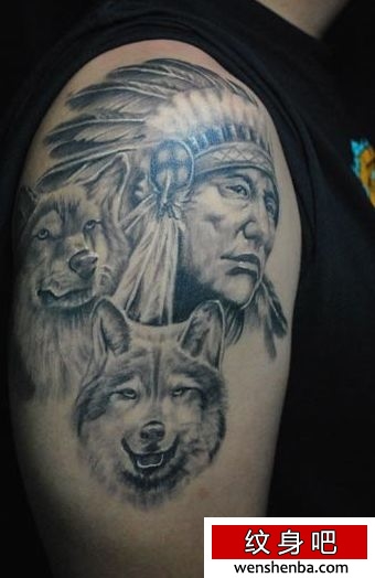 狼纹身手臂印第安人狼狼头纹身纹身