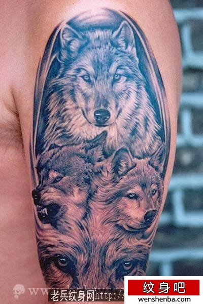 狼纹身超酷手臂狼头纹身纹身