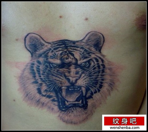 一枚前胸帅气的虎头纹身图案