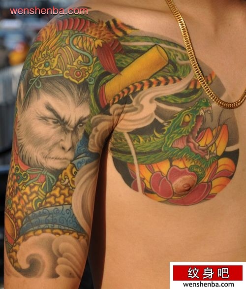 中国神话人物西游记元素中超帅的半胛孙悟空纹身作品