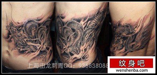 男性侧腰很酷的龙纹身