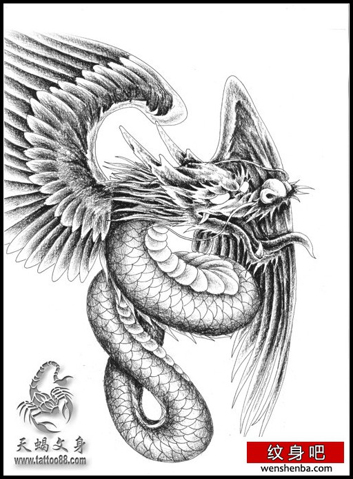 一枚帅气的翼龙纹身