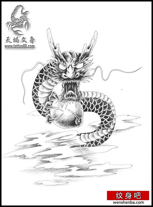 一枚凶恶的龙纹身手稿