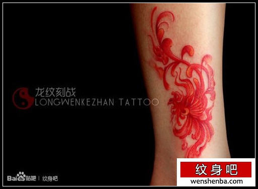 男性腿部漂亮的彩色抽象凤凰纹身