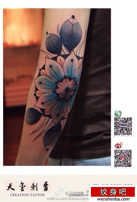 手臂胳膊肘图腾花卉纹身