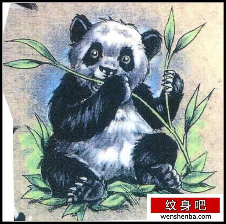 国宝熊猫吃竹子可爱的纹身（tattoo)