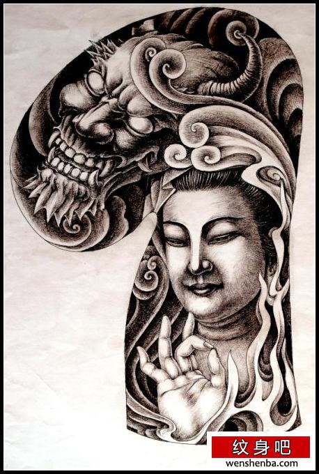 半胛牛魔王观音纹身