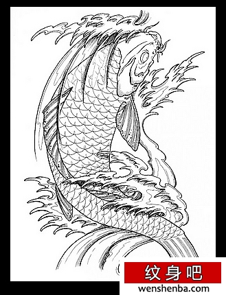 浪花鲤鱼割线纹身