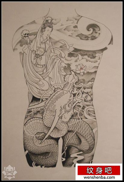 纹身之满背观音骑龙纹身（权威帅气）