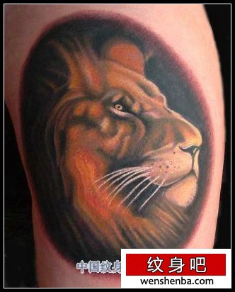 腿部彩色狮子狮子头纹身