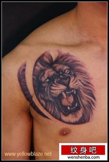 胸部狮子狮子头纹身