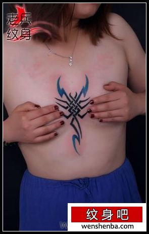 一枚性感靓女胸部彩色图腾蝎子纹身
