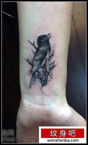 手臂时髦可爱的小鸟纹身