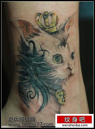 腿部可爱的猫咪纹身