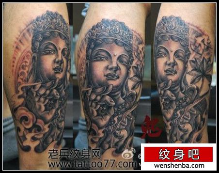 权威的腿部观音佛像纹身