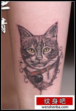 女人小腿可爱猫咪纹身