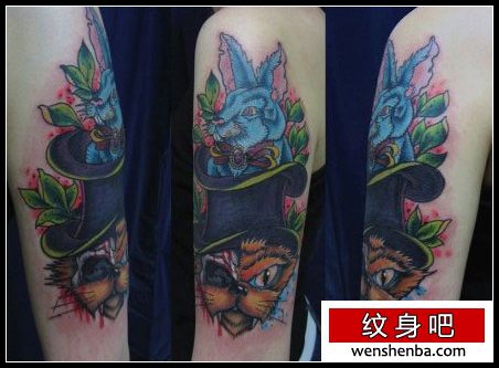 手臂最新最时髦的猫咪与兔子纹身