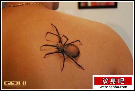 男性背部权威时髦的蜘蛛纹身
