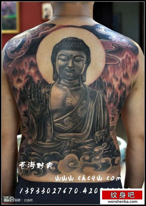 男性背部超酷的满背如来佛祖纹身