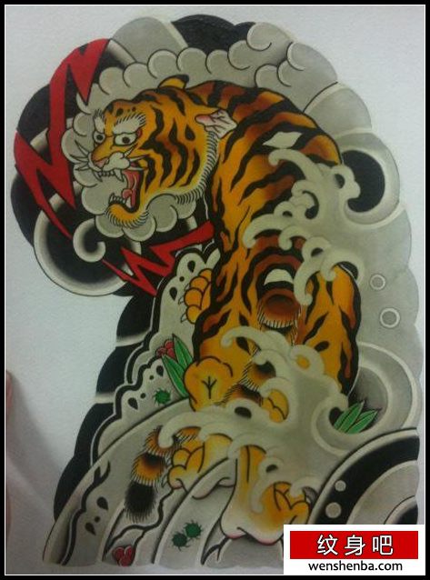 权威帅气的传统半胛老虎纹身