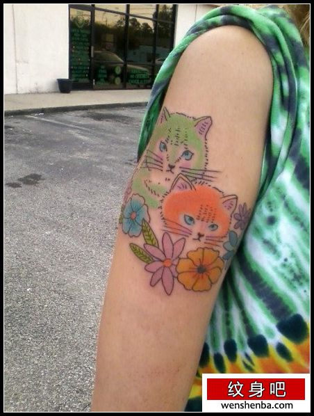 女人手臂呆呆的可爱的猫咪纹身