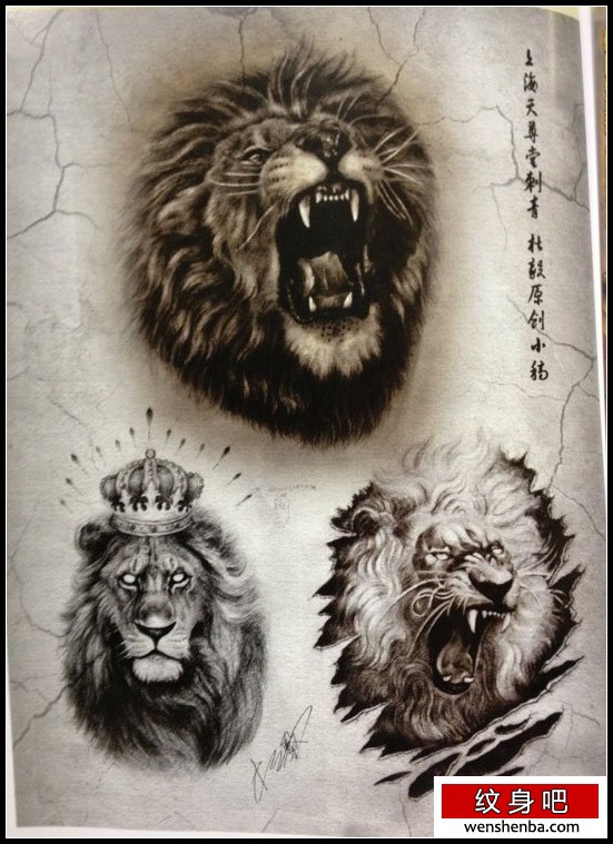 一组帅气超酷的狮头纹身