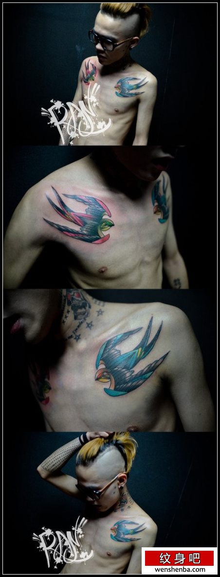 男性前胸个性权威的小燕子纹身