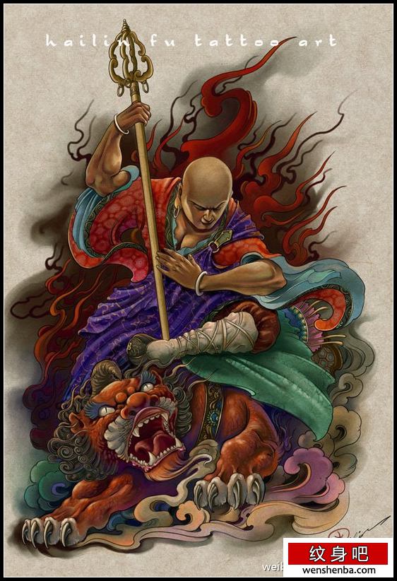 权威超酷的地藏王菩萨纹身手稿