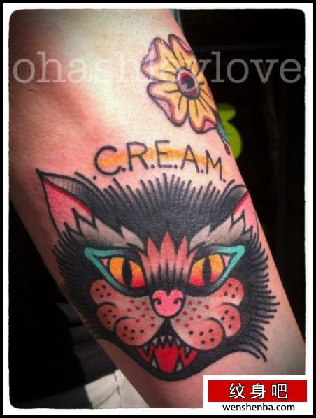 手臂一枚个性的欧美风格的猫咪纹身
