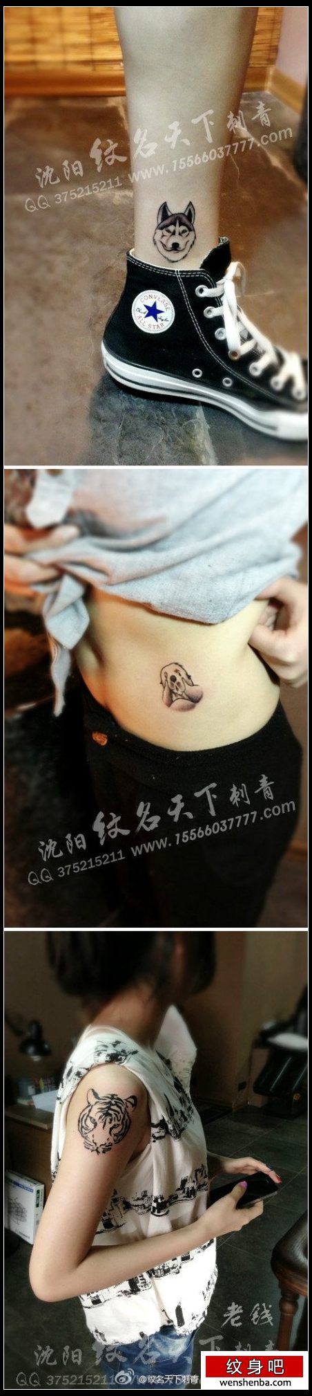 一组可爱时髦的女人喜欢的小动物纹身