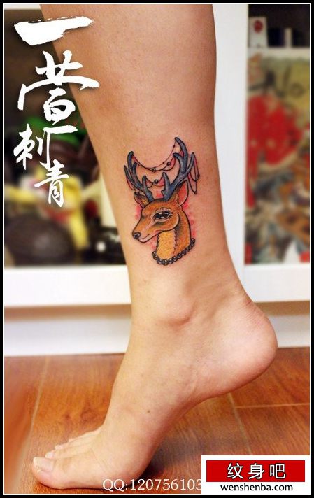 女人腿部可爱权威的小鹿纹身