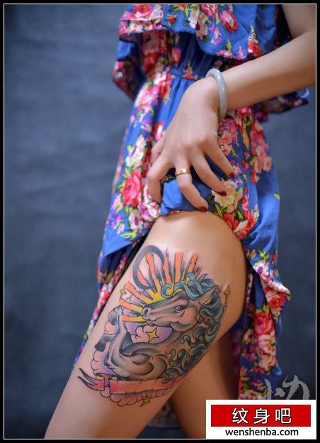 女人腿部时髦权威的马纹身