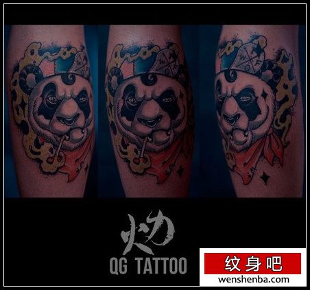 腿部时髦个性的熊猫纹身