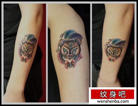 手臂时髦个性的一枚猫咪纹身