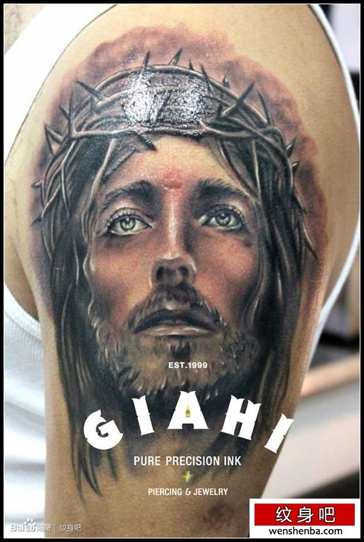 手臂一枚时尚色耶稣肖像纹身