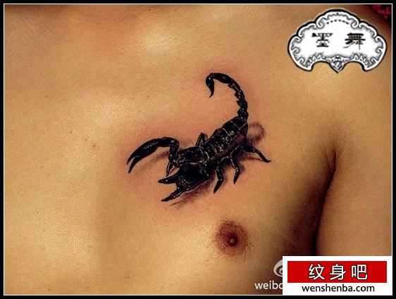 男性胸前时髦时髦的蝎子纹身
